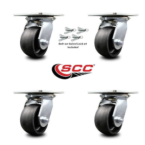 4 Inch Glass Filled Nylon Caster Set with Ball Bearings and Swivel Locks SCC
